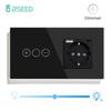 BSEED Touch Dimmer Switches 1gang1way Wall Light Switch LED Dimmer Plus EU Wall socket USB EU Standard Blue Backlight 10A