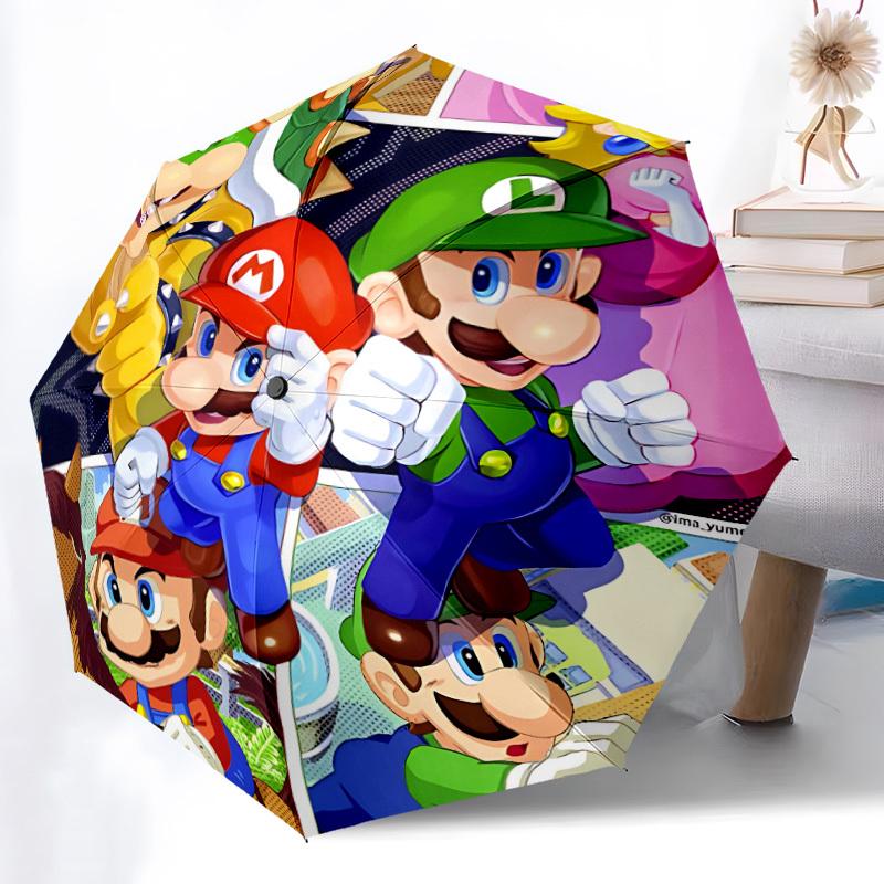 1pc Mario Luigi Automatic Folding Umbrella, Automatic Folding Umbrella with 8 Ribs, Convenient for Outdoor Use 081
