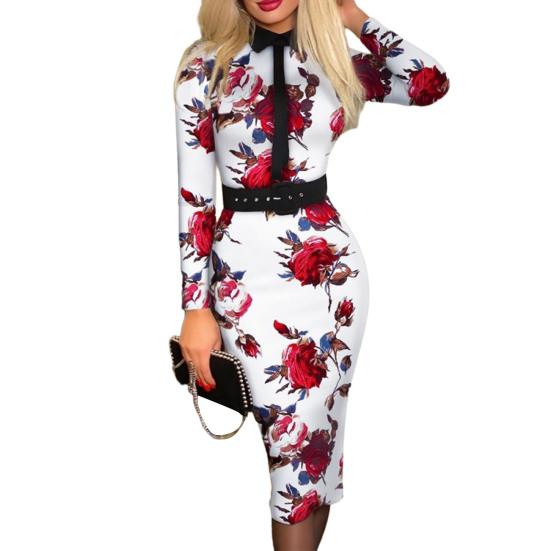 Women Slim Fit Bodycon Midi Dress Lapel Long Sleeve High Waist Plaid Print Office Lady Dress Workwear