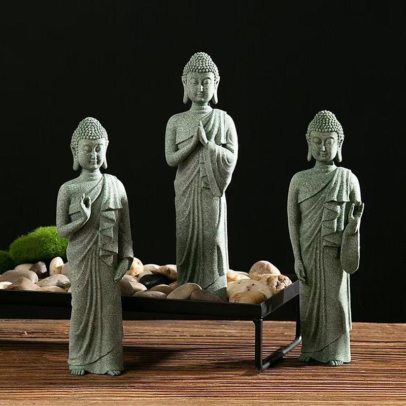 Thailand Buddha Garden Statue  Fish Tank Decoration Buddhism Figurine Desk Tablescape Decor Home Zen Statue Green Sabdstone