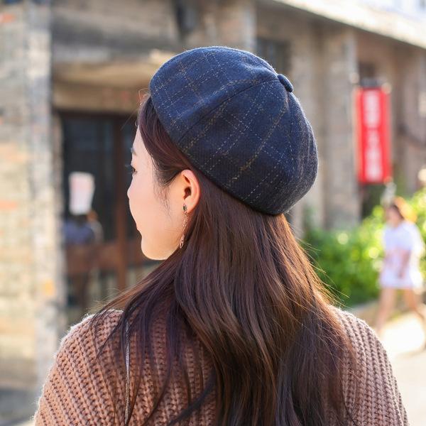 New plaid beret retro British ladies hat autumn and winter fashion painter woolen tide pumpkin hat