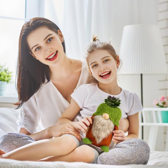 Plush Gnome Spring Decoration Cute Green Plant Gnome Doll for Tiered Tray Indoor Table Office Farmhouse Christmas Decoration