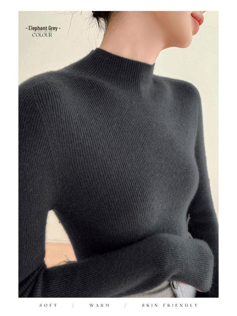 Women's Slim-Fit High-Neck Solid Color Casual Sweater