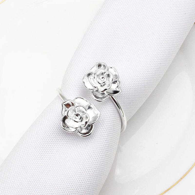 

12pcs/lot rose napkin ring open napkin buckle napkin ring alloy mouth cloth ring napkin rings for weddings срібний