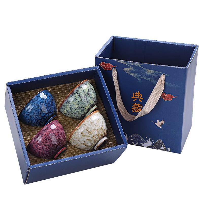 Live Hot Sale Gift Ceramic Kiln Change Non-Tipping Dragon Bottom Egg-Shaped Flower Tea Set Jian Zhan Single Cup Mast