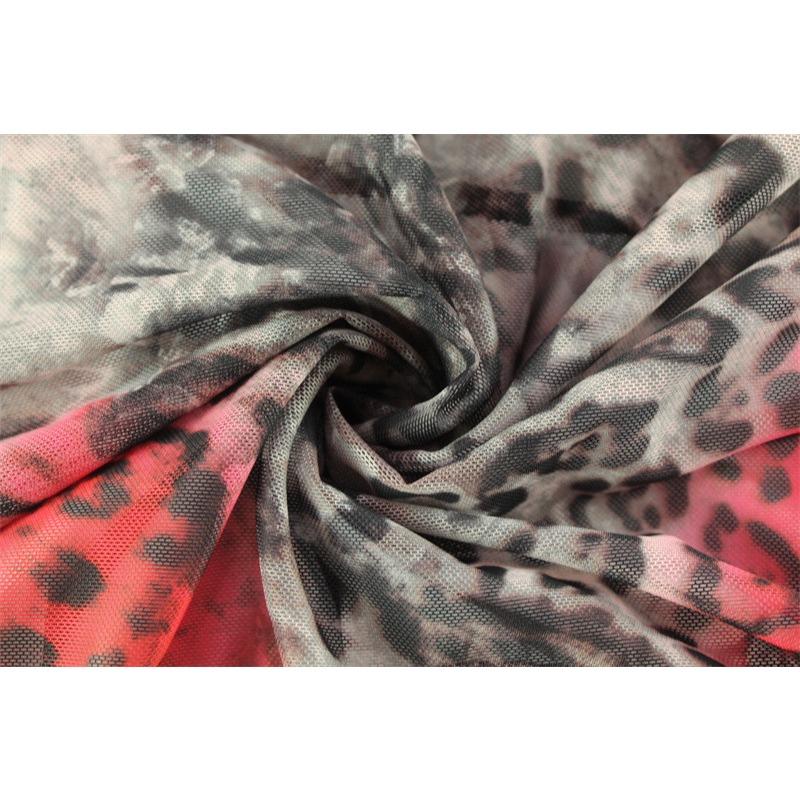 Women's Fashion Print Pleated Sexy Mesh See-through Long Sleeve Slim Dress