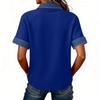 Denim Patchwork Hemden für Damen Stehkragen Lässige Bluse Kurzarm Bequemes T-Shirt Frühling Sommer Mode