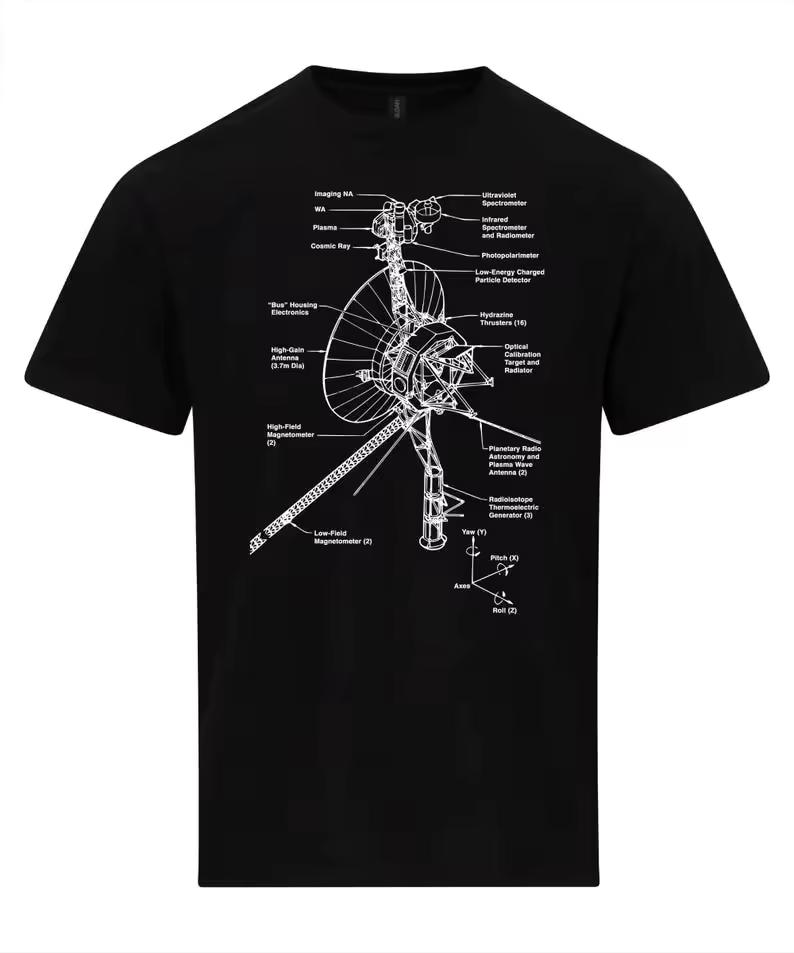 Personality Art Aesthetics Oversized O Neck Streetwear Voyager Space Probe Schematic NASA Blueprint T-shirt Print Tees Unisex