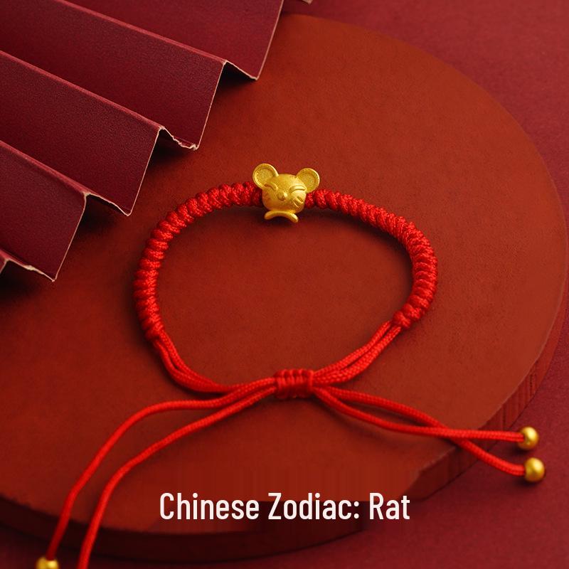 Long-lasting Sand Gold Zodiac Red Rope Bracelet - Chinese Style Couples & Besties Dragon Year Accessory
