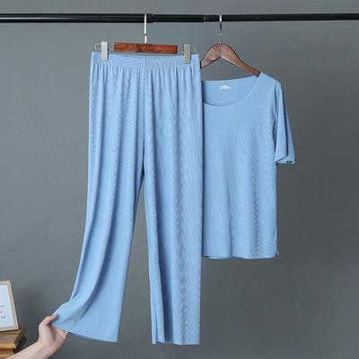 Damen-Hosenanzug, Sommer-Damen, lockere Eisseide, kühles, dünnes Oberteil, weites Bein, Hose, Zuhause, lässige Pyjamas