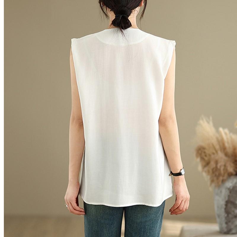 sleeveless oversized vintage blouse Casual loose summer tank tops women button up shirt
