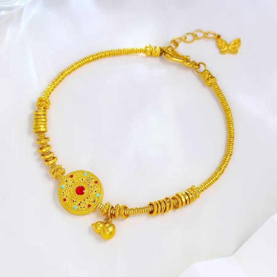 Vietnamese Sand Gold Compass Bracelet: Eight Treasures Fu Lu Gourd Design
