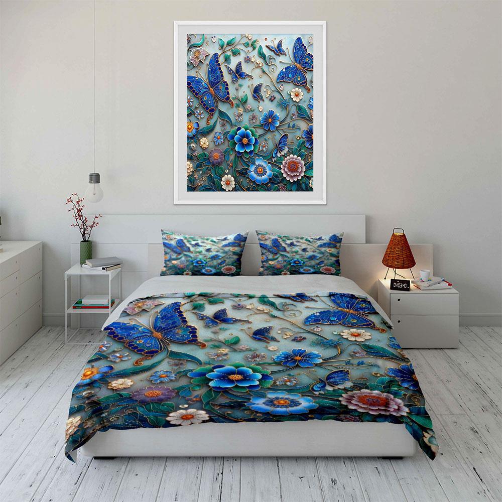 "Butterfly Floral Pattern Decoration" Soft Skin-Friendly Bedding Set Includes 1 Duvet Cover And 2 Pillowcase Gift