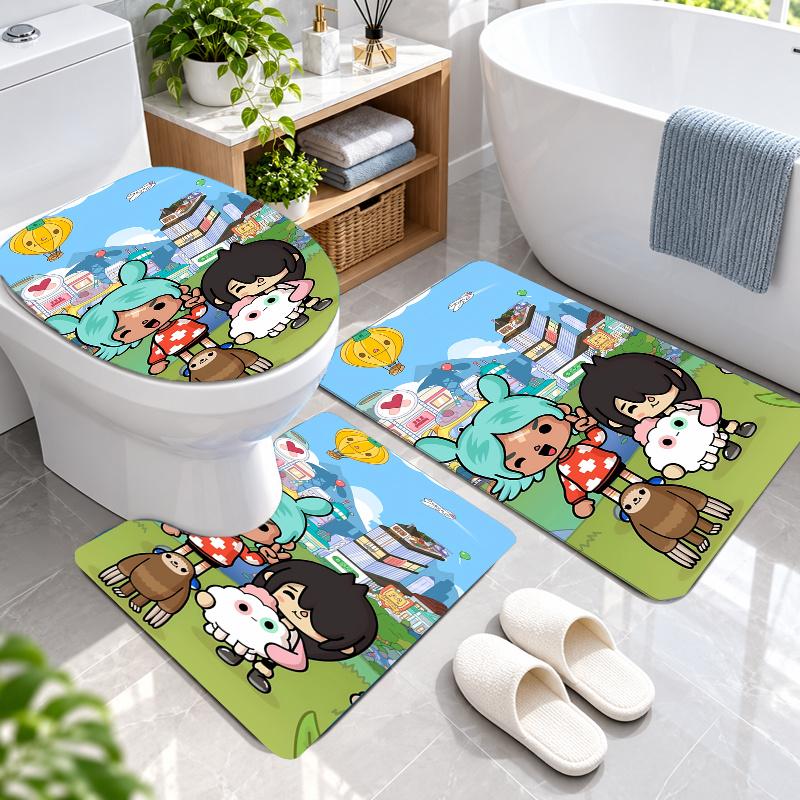 3Pcs Flannel Toilet Mat Set Toca Boca World Bathroom Rug Bath Carpet Non Slip Home Decor