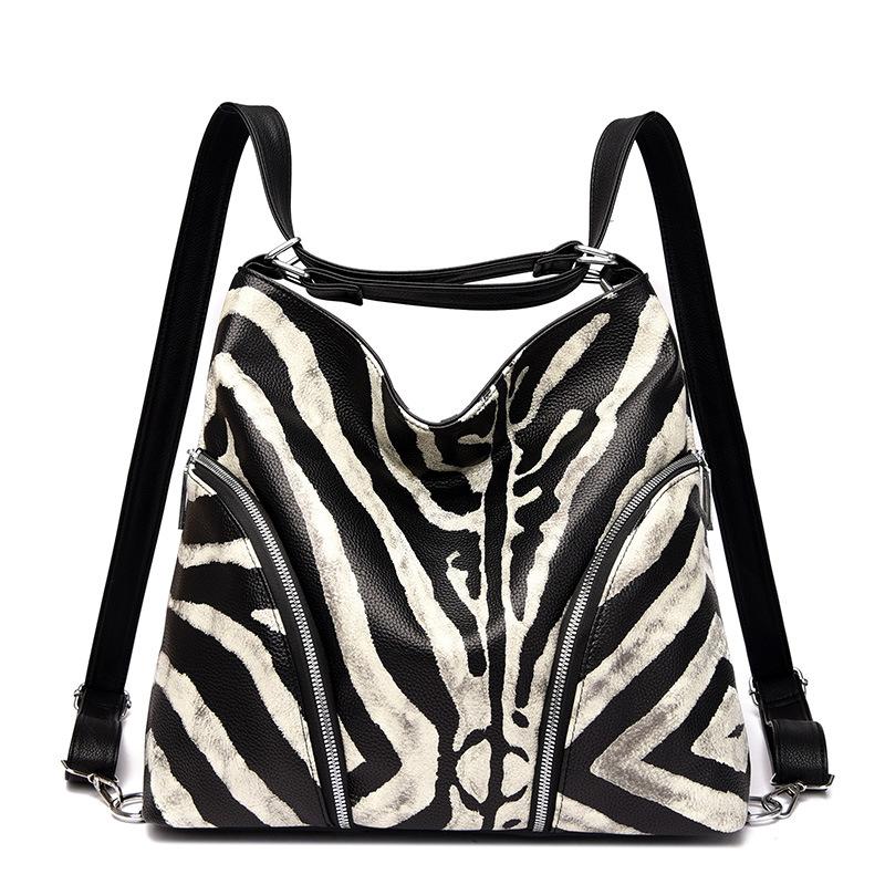 New Korean Retro Casual Shoulder Bag Fashionable Black and White Striped Large Capacity Handbag Casual Backpack