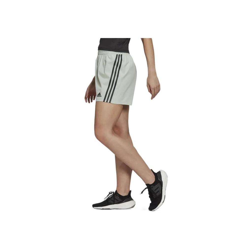Adidas Three Stripe Logo Drawstring Elastic Waist Straight Leg Shorts Women Shorts Gray HJ9823