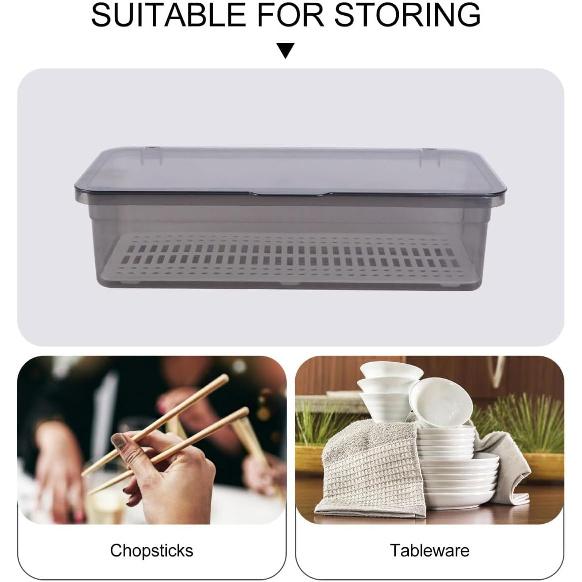 Housoutil Utensil Organizer with Lid, Tableware Tray with Lid and Drainer, Kitchen Cutlery Tray and Utensil Drawer Organizer to Keeps Your Cutlery