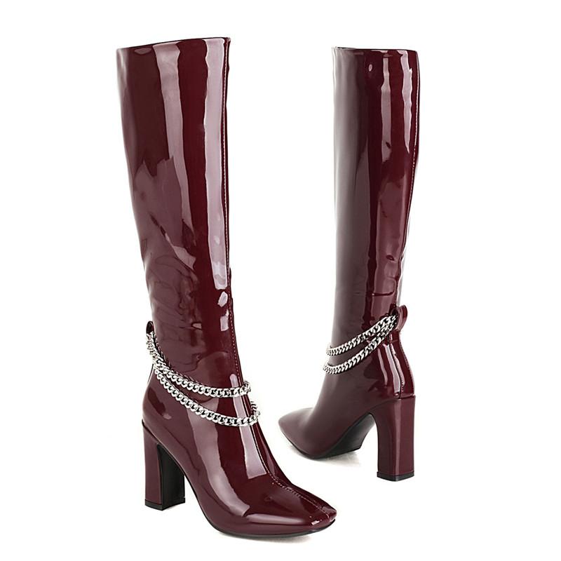 

Женские сапоги на высоком каблуке осень-зима новые однотонные сапоги на толстом каблуке большого размера среднего размера 45 красный