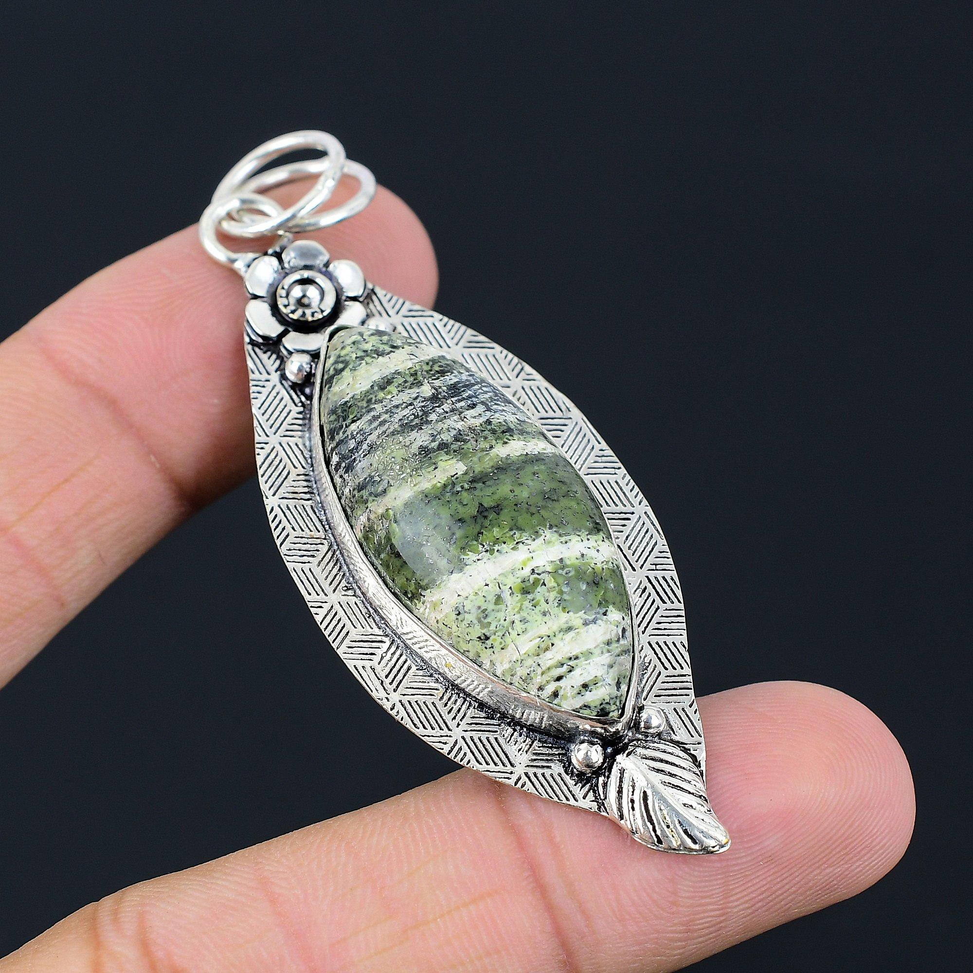 Daughters Day Deal 925 Silver Marquise Green Swiss Opal Gemstone Pendant Jewelry