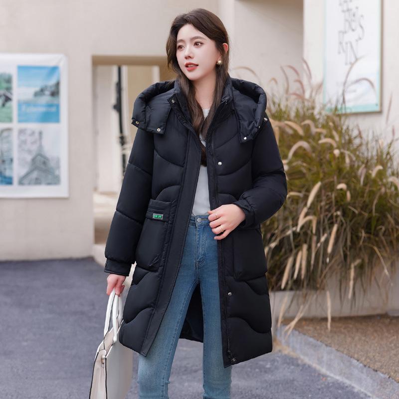 Down cotton jacket women's 2025 new winter mid-length style thickened hooded loose Korean cotton jacket versatile warm jacket