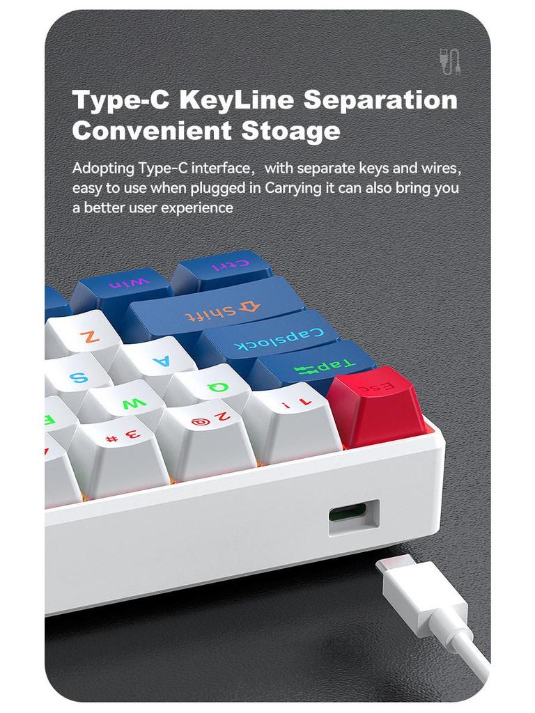 T-WOLF T60 61-Key Hot-Swappable Mechanical Gaming Keyboard with Mixed-Light and Two-Tone Blue Switch (Russian)