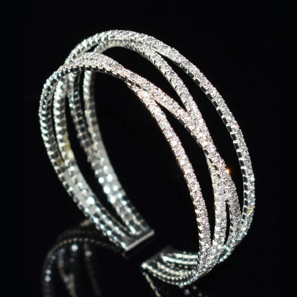 Artificial Crystal Rhinestone Jewelry Open Bracelets Bridal Cross Design Fashion Festival Gifts Bracelet Daily Wear 1pc Women Temperament  Accessories