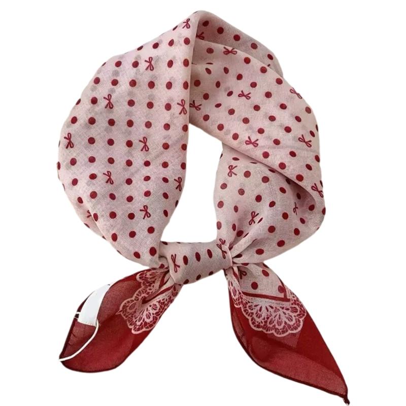 

French Dot Headscarf Women s Cotton Linen Blend Shawl Balletcore Travel Fashion Scarf