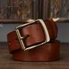Belt Men's Retro Distressed Laser Carved Italian Vegetable Tanned Leather First Layer Pure Cattlehide Brass Buckle Belt