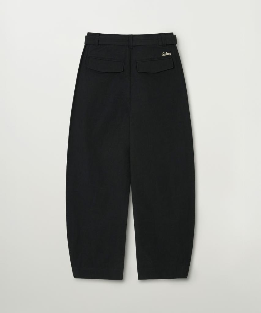 Seteo (W) Belted Cotton Barrel Fit Pants Black