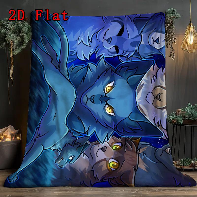 Cartoon Warrior Cats 2D Flat Pattern Flannel Blanket High quality All Seasons Warmth and Comfort Perfect for Christmas Gifts.