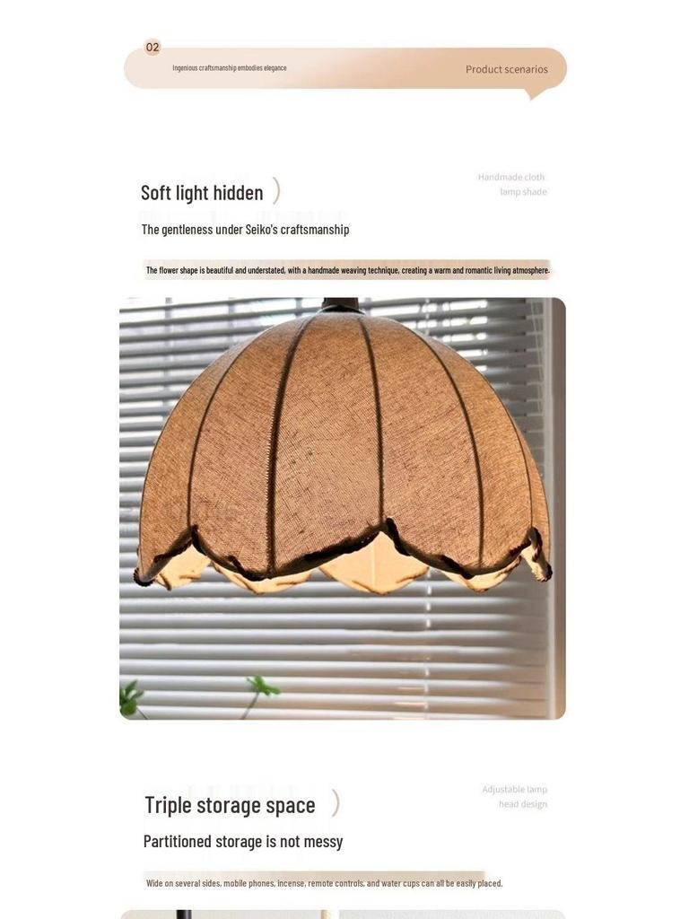 French Retro Mid-Century Bedside Floor Lamp with Storage - Ideal for Living Room or Sofa Side Decor.