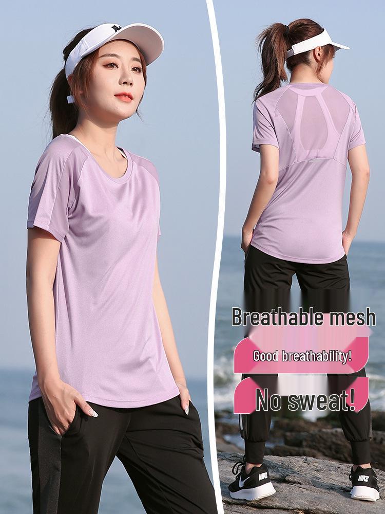 Plus Size Quick-Dry Women's Yoga T-Shirt - Summer Short Sleeve Loose Fit