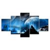 Howling Wolf Silhouette Dark Night Moon Scenery View 5 Piece Five Panel Canvas Print Modern Wall Art Poster Home Decor For Him For Her Gift