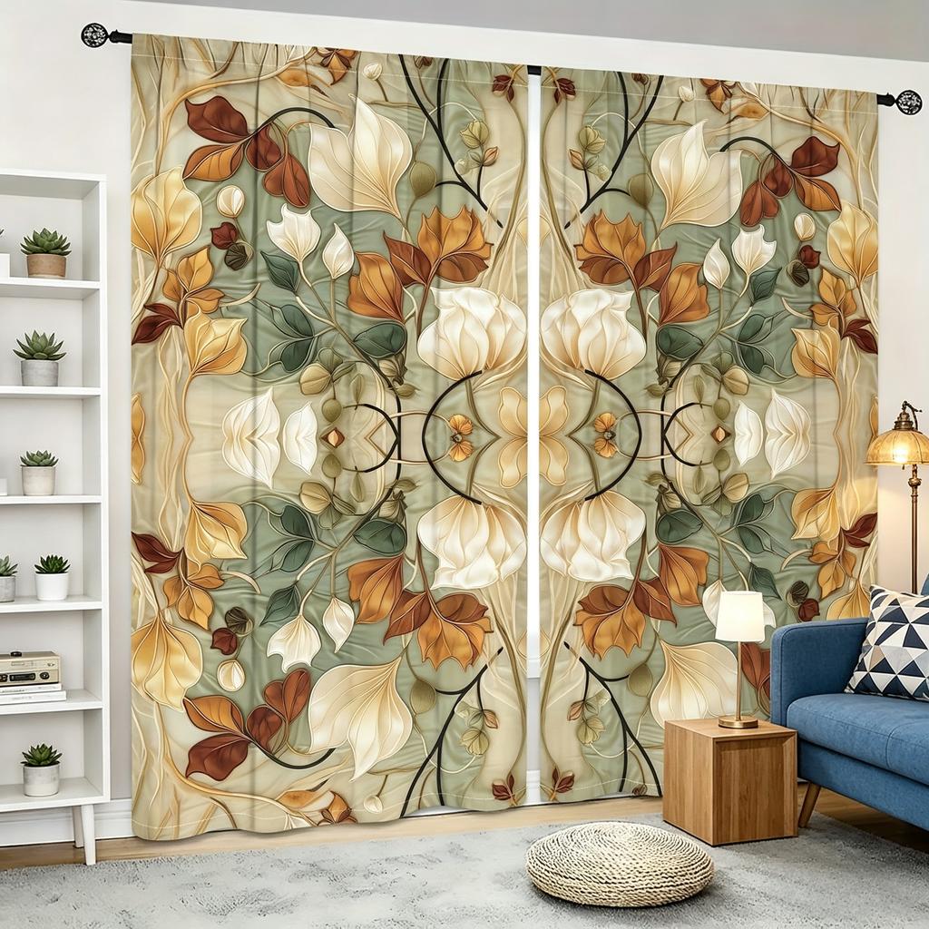 2 Pieces of Vintage Morandi Floral Curtains, French Country Style Light Luxury Blackout Curtains for Living Room and Bedroom