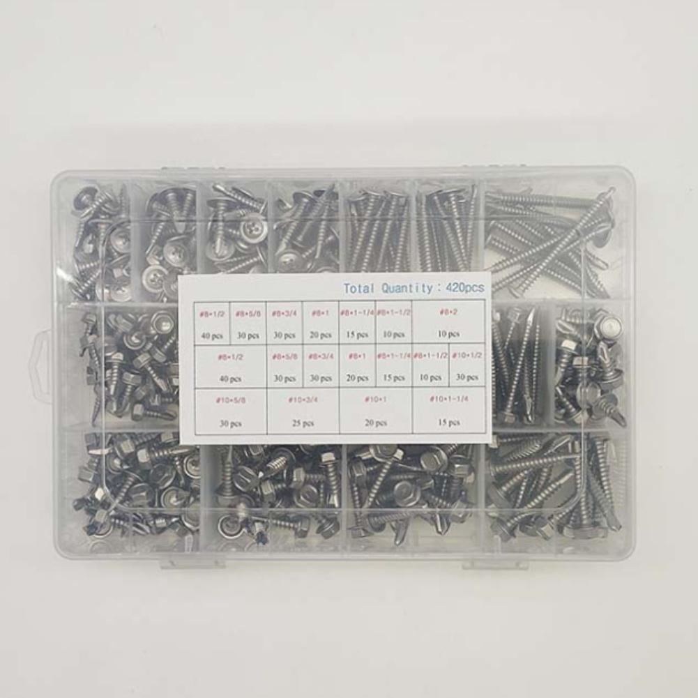 420pcs 410 Stainless Steel Hexagon + Round Head Cross Screws With Washer For  Home Appliances, Furniture, DIY Supplies Parts