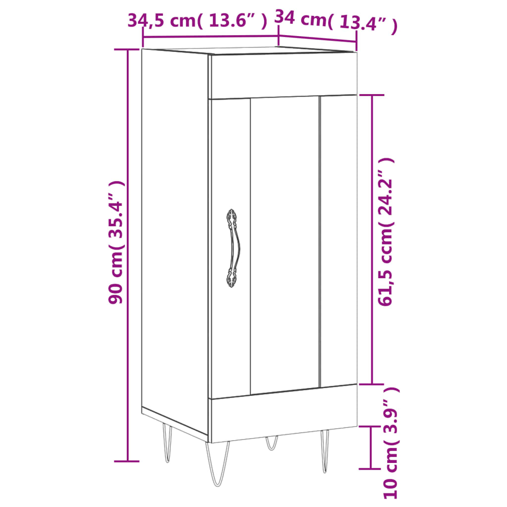 Sideboard High Gloss White 34.5 X 34 X 90 Cm Engineered Wood