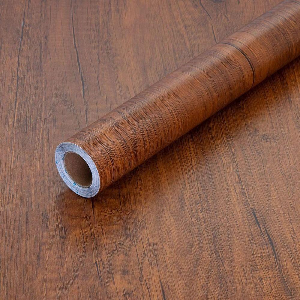 Brown Wood Grain Wallpaper Self-Adhesive Removable Contact Paper Waterproof Background Wall Decoration