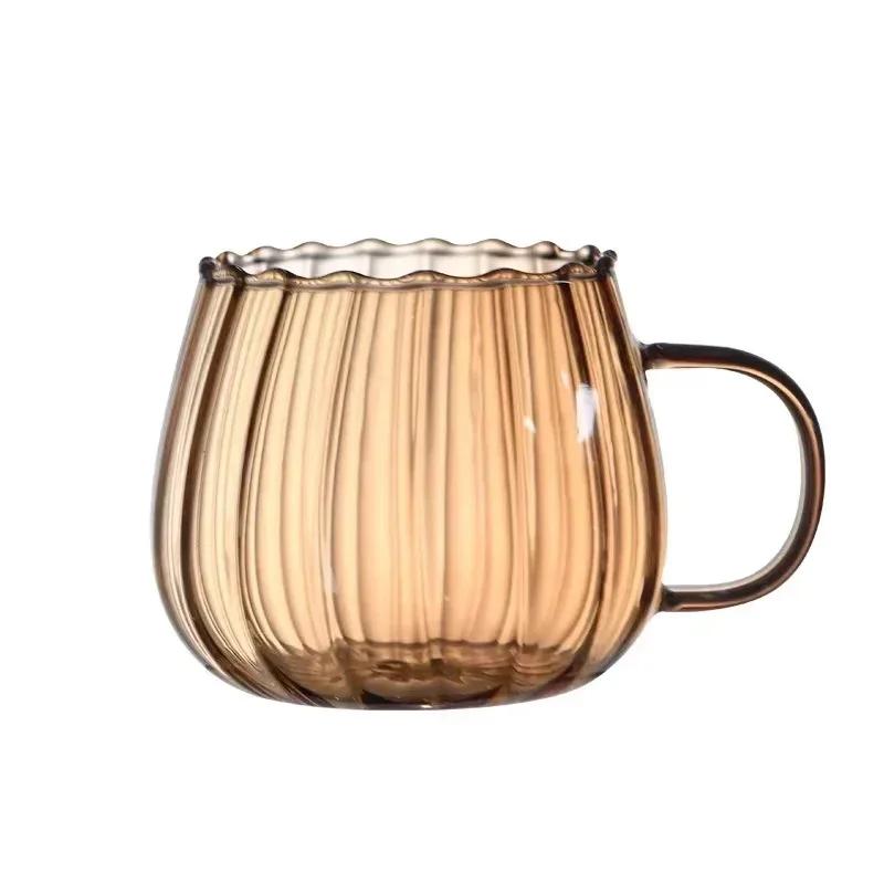 Transparent Glass Cup Creative Coffee Mug Tea Dessert Breakfast Milk Cups Wine Glass Water Cup with Handle Glassware Drinkware