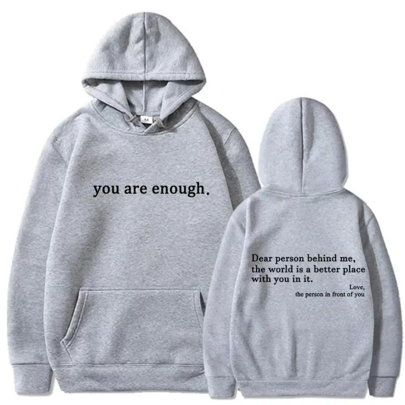 Jesień Zima Męska Bluza z Kapturem Nadruk 'Droga Osobo Za Mną Jesteś Wystarczająca' Modna Bluza Hip Hop Codzienna Odzież Unisex