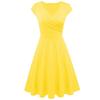 Fashion Women Solid Color V Neck Short Sleeve Plated Swing Party Banquet Dress