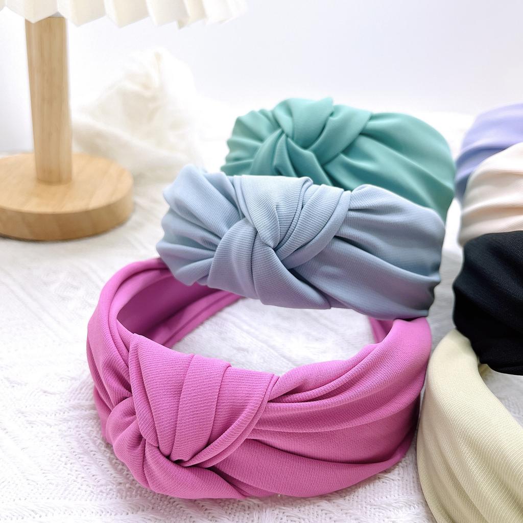 PROLY Nové módní vlasové doplňky pro ženy Široká strana Uzel uprostřed Turban Jednobarevná ležérní čelenka do vlasů