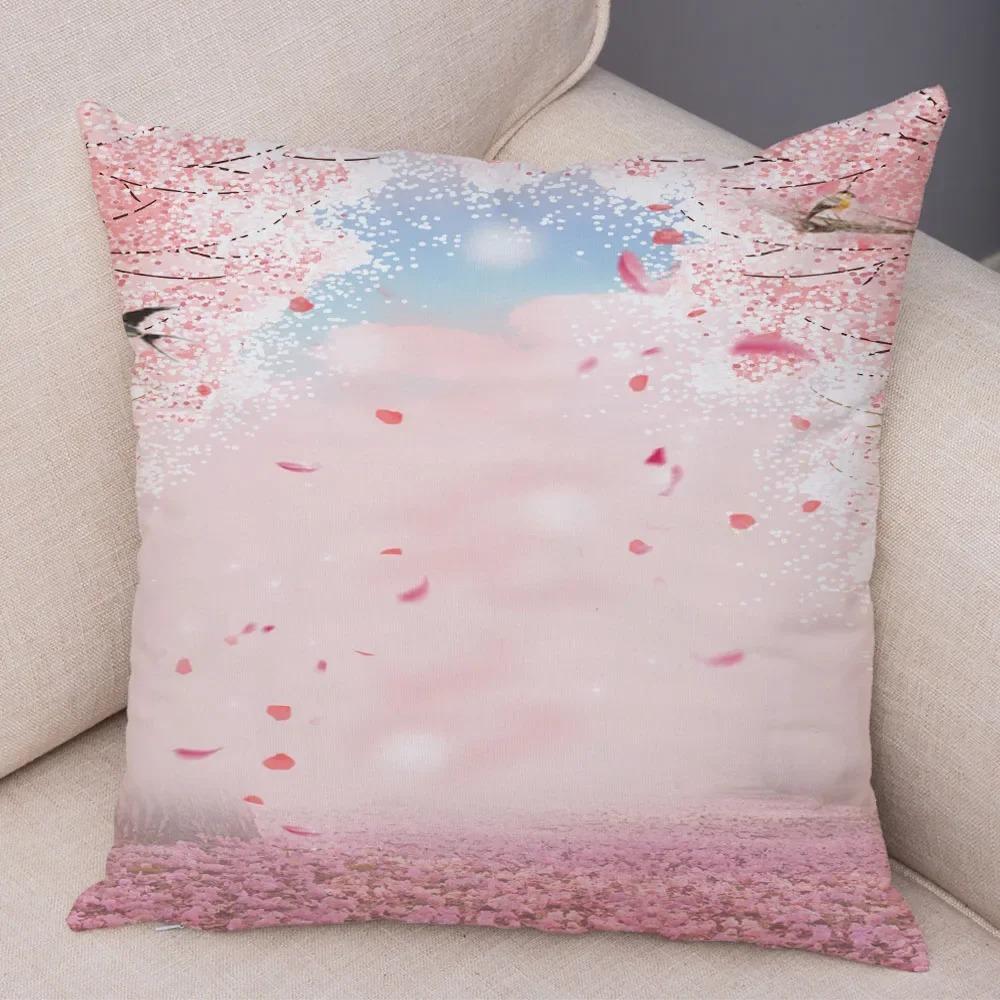 Office Living Room Home Pillowcase Pink Peach Blossom Pattern Pillowcase Car Ornaments