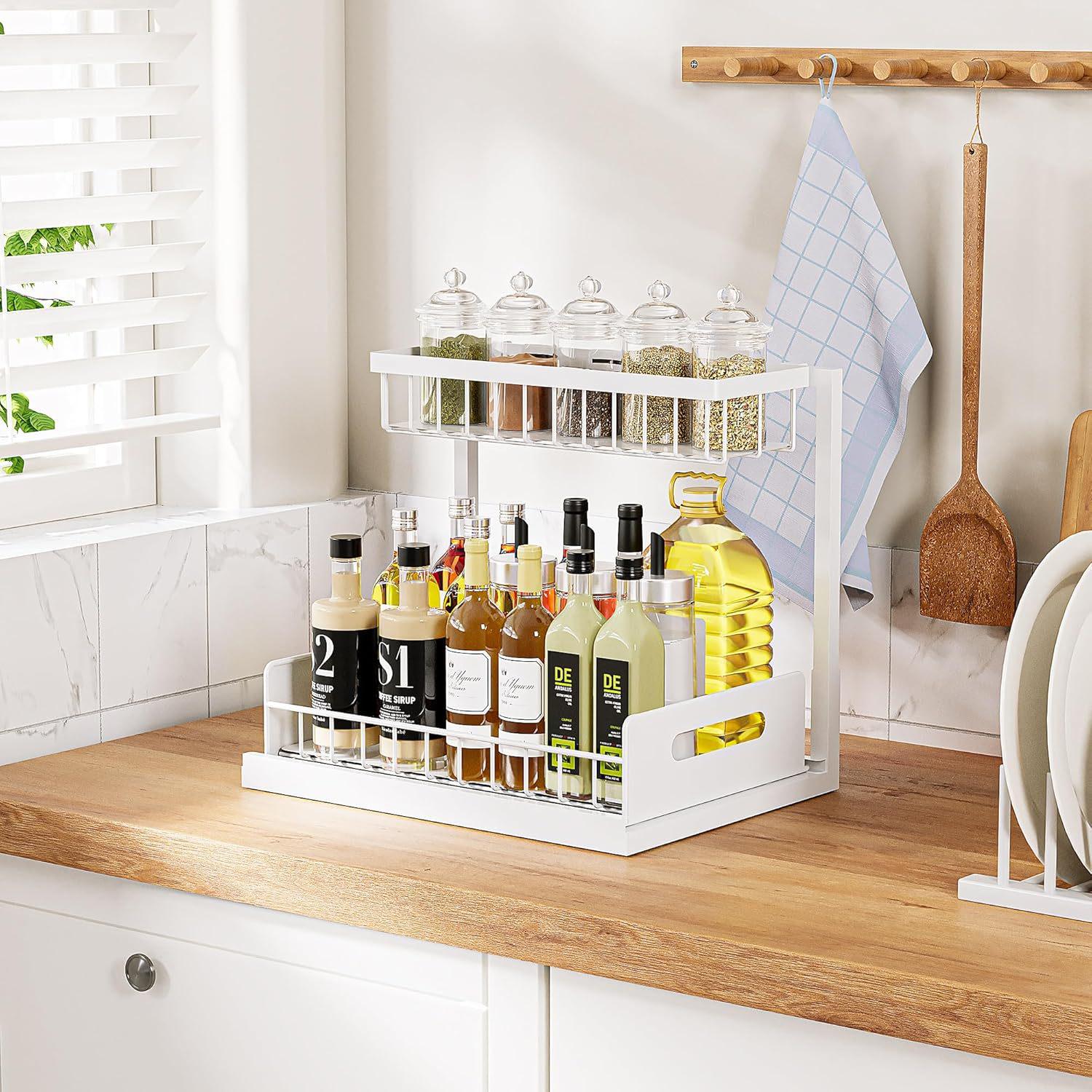 Двухъярусная выдвижная полка для специй и хранения для кухни и ванной комнаты 2270₽