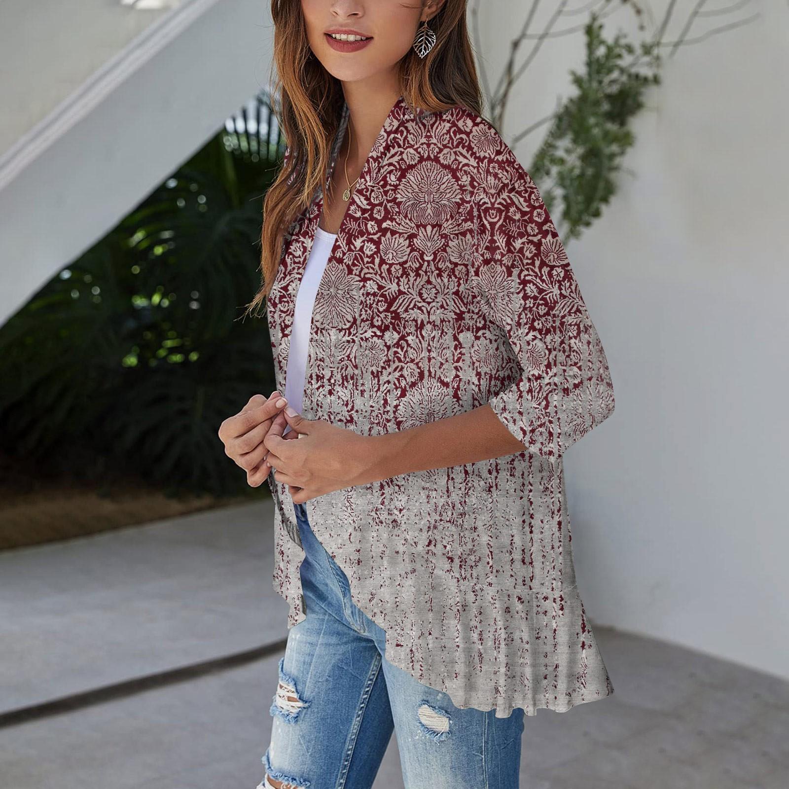 

Женский легкий и тонкий топ с рукавом 3/4 в стиле ретро, ​​легкая куртка-кардиган XL винный