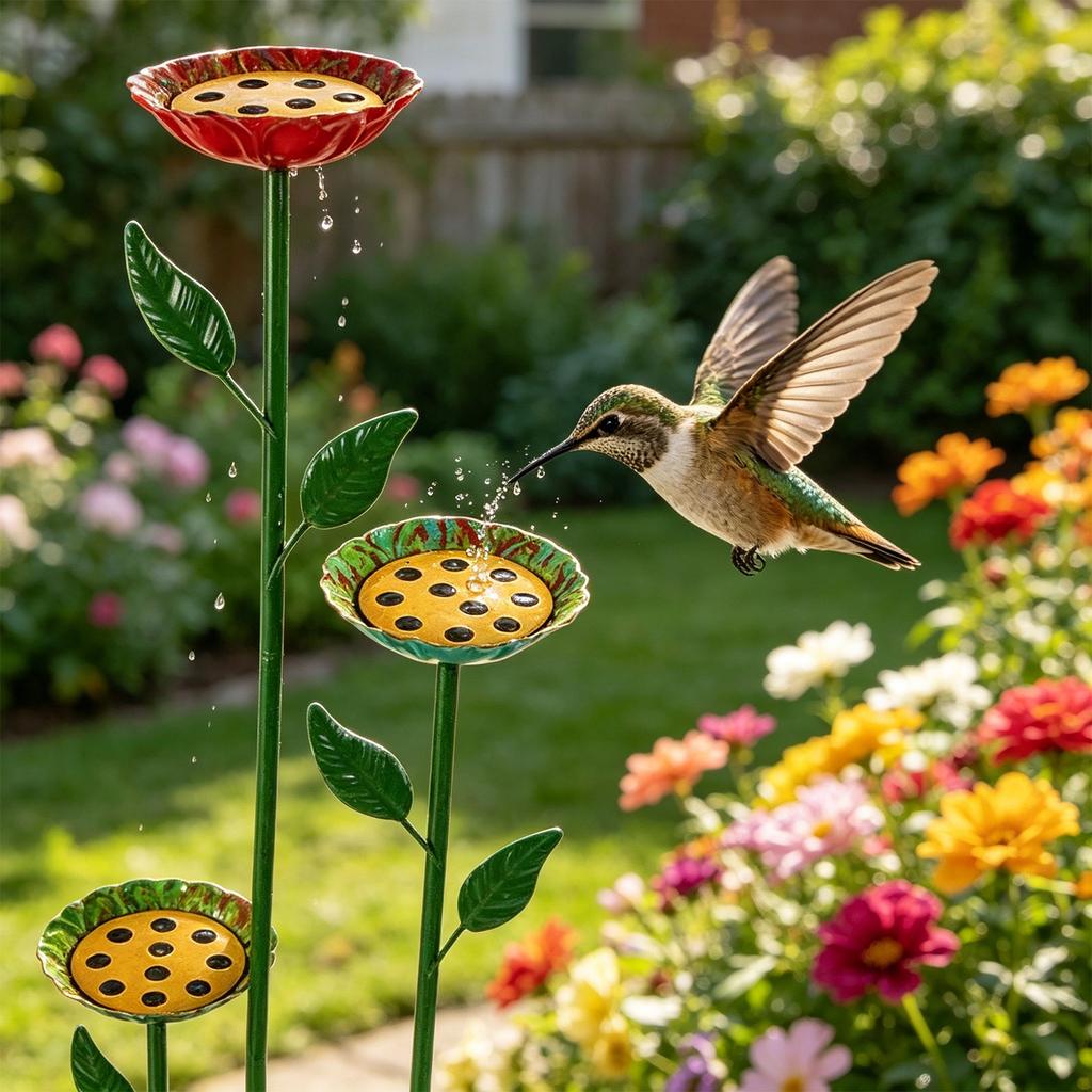 Outdoor Flower Bird Feeder and Bird Bath, Garden Stake Butterfly Dish for Yard Decoration