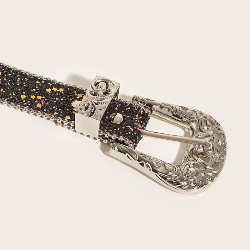 Punk PU Waist Belt Fashionable Heavy Duty Hip Hop Belt Waistband Glinting Belt with Encrusted Glitter