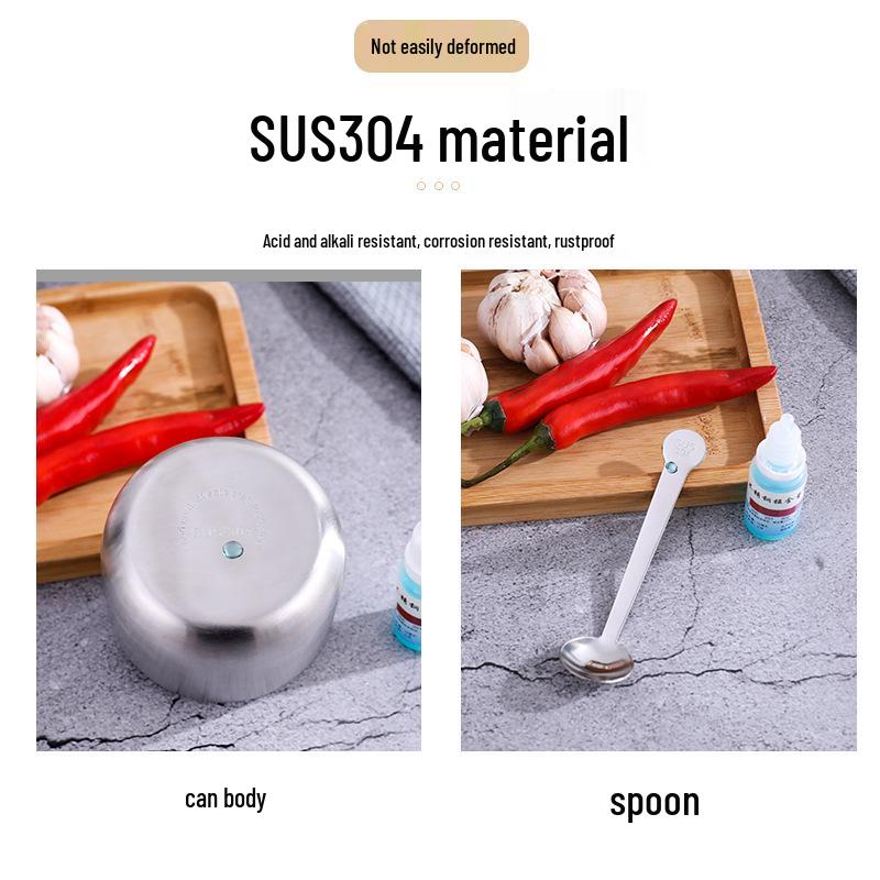 Gold Korean-Style Seasoning Jars, 201 Stainless Steel with Glass Lids On Tray, for Restaurant Use.