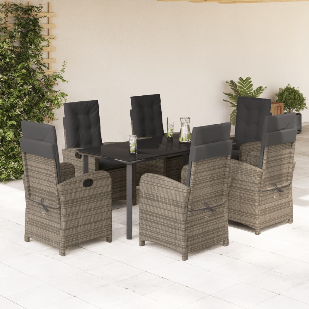 Vidaxl 7-Cz. Gartenmöbel-Set mit Kissen, Grau, PE-Rattan