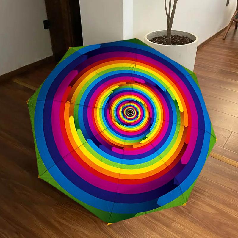 1PC Rainbow Spiral Automatic Folding Umbrella - Compact 8-Rib Design, Durable Plastic & Iron, Lightweight for Outdoor Daily Use, Festive Gift019