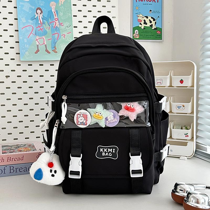 New simple solid color campus student schoolbag fashionable versatile large capacity junior high school student backpack women